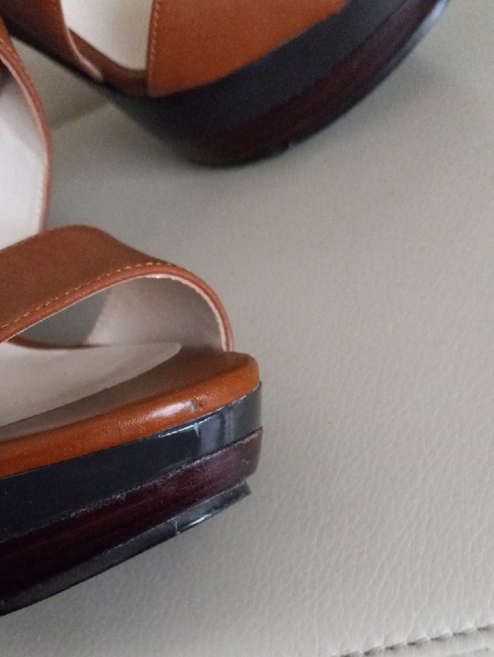 Audrey Brooke Tan Brown Leather Platform Slingback Heels Size: 7M - Picture 16 of 17